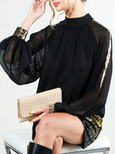 Load image into Gallery viewer, High Neck Sequin Stripe Top - Black FINAL SALE