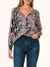 Load image into Gallery viewer, Tie Neck Flora Print Top - Navy FINAL SALE