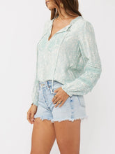 Load image into Gallery viewer, Embroidered Lace Trim Top - Aqua FINAL SALE