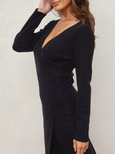 Load image into Gallery viewer, Surplice Sweater Midi Dress - Black