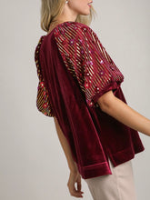 Load image into Gallery viewer, Velvet Top with Sequin Sleeve - Cranberry FINAL SALE