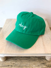 Load image into Gallery viewer, Light blue washed denim RBNY dad cap with white embroidered script logo, casual baseball hat style - 5