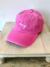 Load image into Gallery viewer, Light blue washed denim RBNY dad cap with white embroidered script logo, casual baseball hat style - 8