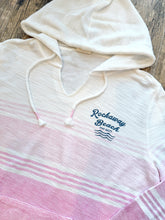 Load image into Gallery viewer, Pink ombre striped Rockaway Beach Stay Salty baja hoodie with kangaroo pocket and drawstring hood - 3