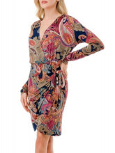 Load image into Gallery viewer, Faux Wrap Dress - Navy/Magenta FINAL SALE