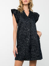 Load image into Gallery viewer, Flutter Sleeve Textured Dress - Black FINAL SALE