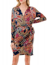 Load image into Gallery viewer, Faux Wrap Dress - Navy/Magenta FINAL SALE