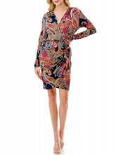 Load image into Gallery viewer, Faux Wrap Dress - Navy/Magenta FINAL SALE