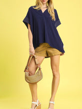 Load image into Gallery viewer, Short Sleeve Pleat Front Top - Navy FINAL SALE