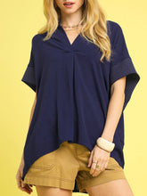 Load image into Gallery viewer, Short Sleeve Pleat Front Top - Navy FINAL SALE