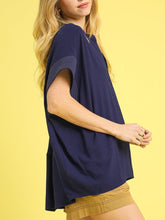 Load image into Gallery viewer, Short Sleeve Pleat Front Top - Navy FINAL SALE