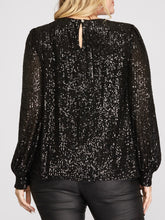 Load image into Gallery viewer, Sequin Long Sleeve Puff Sleeve Top - Black