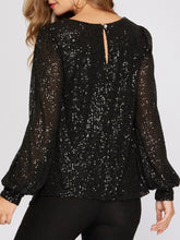Load image into Gallery viewer, Sequin Long Sleeve Puff Sleeve Top - Black
