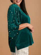 Load image into Gallery viewer, Velvet Top with Pearls - Green FINAL SALE