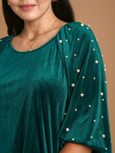 Load image into Gallery viewer, Velvet Top with Pearls - Green FINAL SALE