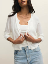 Load image into Gallery viewer, Woman wearing white cropped button-front Perfect Layer Cardigan over white tank top with light wash jeans - 1