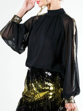 Load image into Gallery viewer, High Neck Sequin Stripe Top - Black FINAL SALE
