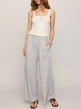 Load image into Gallery viewer, Scout Knit Striped Wide-Leg Pant in Eclipse gray and white vertical stripes with elastic waist and pockets - 4