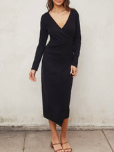 Load image into Gallery viewer, Surplice Sweater Midi Dress - Black