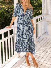 Load image into Gallery viewer, Bordeaux Print Midi Dress - Blue FINAL SALE