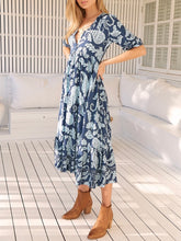 Load image into Gallery viewer, Bordeaux Print Midi Dress - Blue FINAL SALE