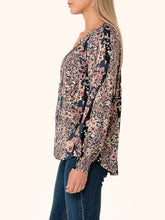 Load image into Gallery viewer, Tie Neck Flora Print Top - Navy FINAL SALE