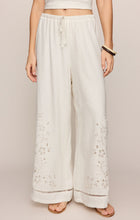 Load image into Gallery viewer, Sid Off White Wide Leg Embroidered Eyelet Pants with Drawstring Waist and Floral Cutwork Detail - 4