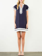 Load image into Gallery viewer, Flutter Sleeve Dress - Navy/White FINAL SALE