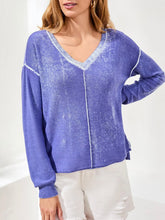 Load image into Gallery viewer, Washed Long Sleeve V-neck Sweater - Baja Blue