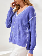 Load image into Gallery viewer, Washed Long Sleeve V-neck Sweater - Baja Blue