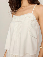 Load image into Gallery viewer, Lille off white embroidered cami tank top with lace trim and spaghetti straps, flowy boho style - 4