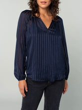 Load image into Gallery viewer, Two Piece Metallic Stripe Long Sleeve Top - Navy
