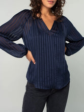 Load image into Gallery viewer, Two Piece Metallic Stripe Long Sleeve Top - Navy
