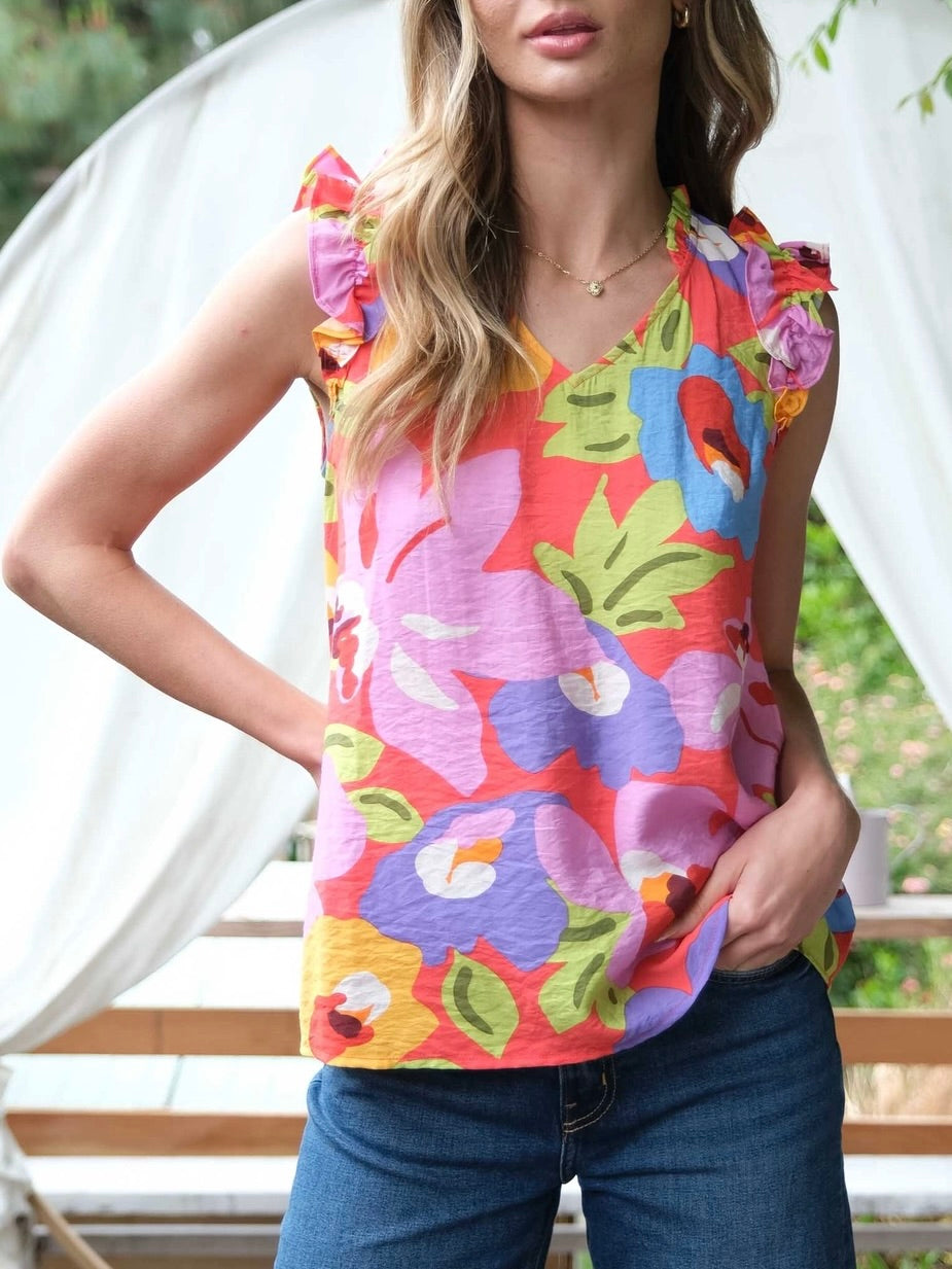 Fiesta Sleeveless Top - Orange Multi