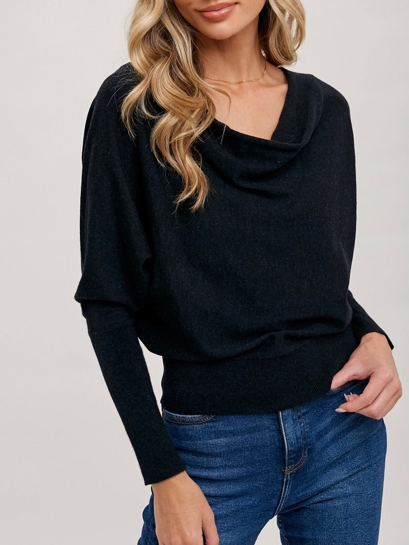 Cowl Dolman Sweater - Black