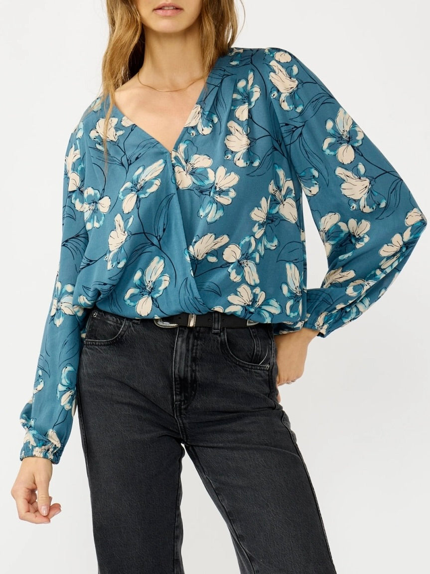 Overlap Blouson Top - Teal