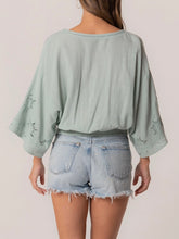 Load image into Gallery viewer, 3/4 Sleeve Open Embroidery Top - Seafoam
