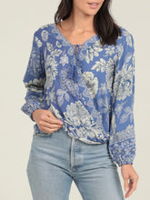 Load image into Gallery viewer, Tie Neck Surplice Top - Blue/Cream
