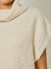 Load image into Gallery viewer, Ivory sequin sleeveless turtleneck sweater in soft knit fabric, paired with matching knit skirt - 7
