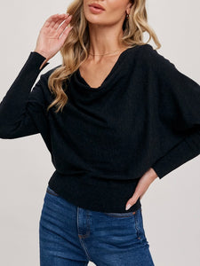 Cowl Dolman Sweater - Black