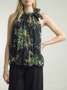 Silk Tie Neck Halter - Black