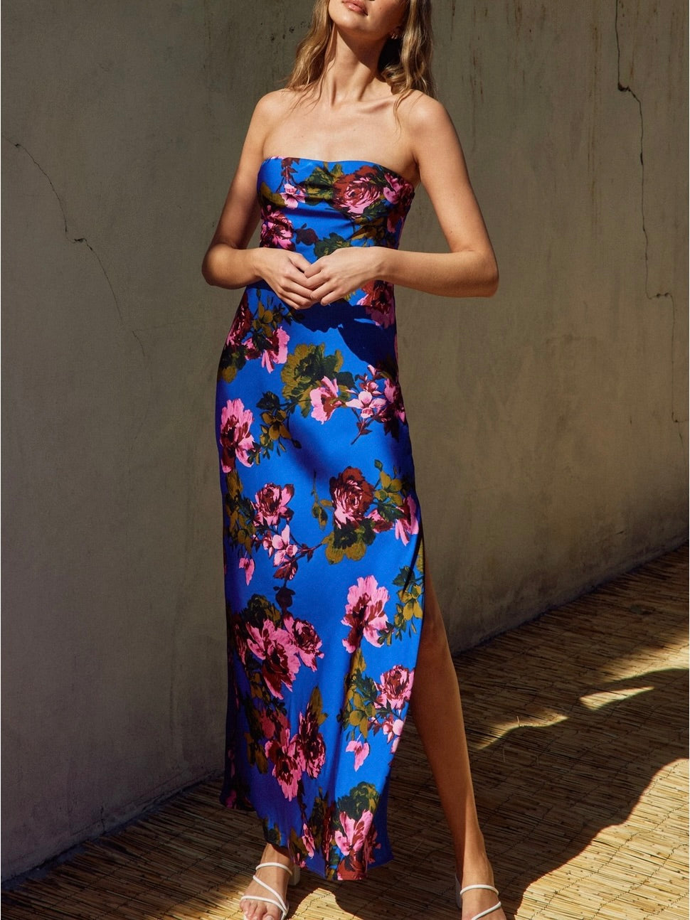 white christmas dresses Exquisite Beauty Bias-Cut Floral Satin Maxi Dress main image 0