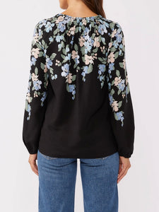 Floral Smock Neck Top - Black