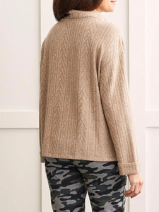Funnel Neck Jacquard Top with Buttons - Cinnamon FINAL SALE