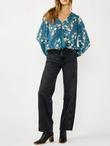 Overlap Blouson Top - Teal