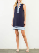 Load image into Gallery viewer, Sleeveless Linen Dress - Navy/Light Blue

