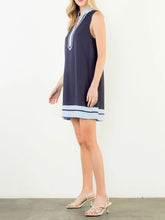 Load image into Gallery viewer, Sleeveless Linen Dress - Navy/Light Blue
