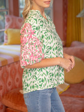 Load image into Gallery viewer, Floral Embroidered Sleeve Top - Green/Pink
