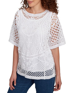 Lace Short Sleeve Top - White