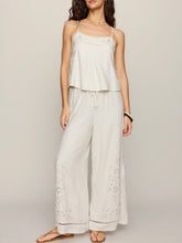 Load image into Gallery viewer, Lille off white embroidered cami tank top with lace trim and spaghetti straps, flowy boho style - 3
